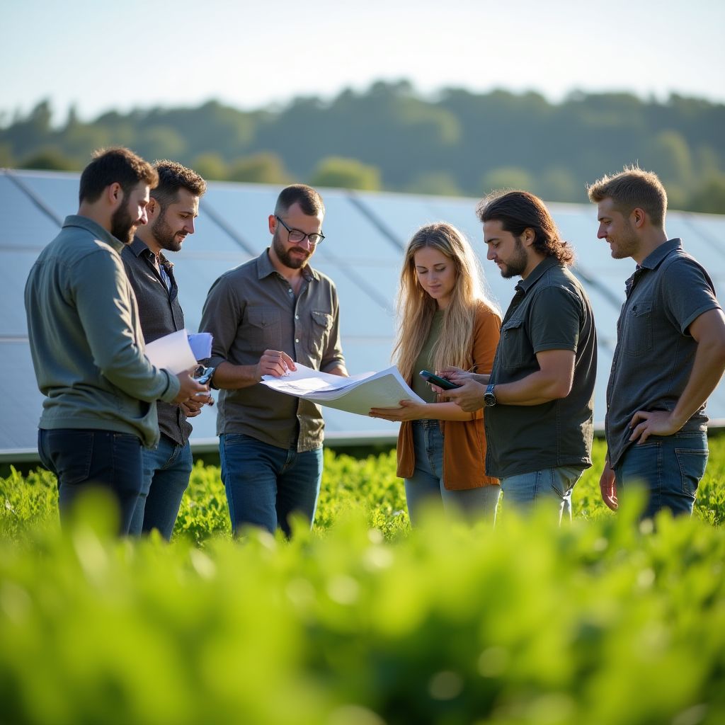 Team members working on a sustainable farm project